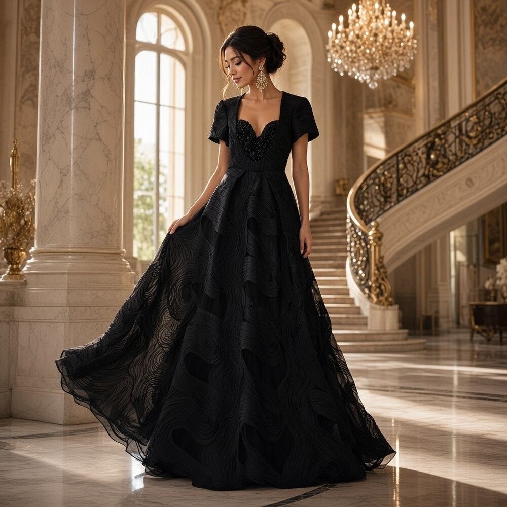 Dress the Population Black Textured Gown XXS NWT